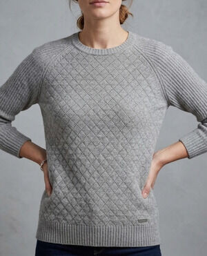 Barbour International Juno Sweater Womens UK 10 US 6 Gray Lambswool Diamond Knit